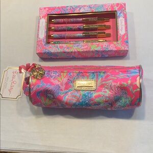 Lilly Pulitzer Vibrant Pink and Blue pen and pencil bag Set